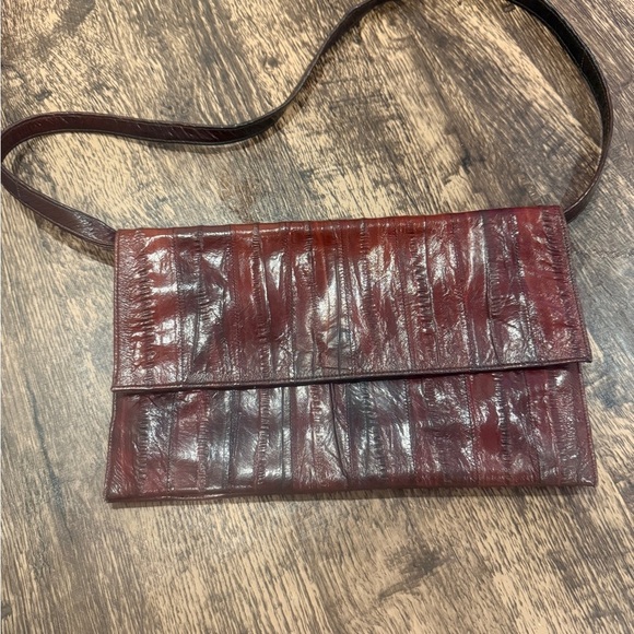 Genuine Eel Leather Elegant Burgundy Leather Clutch - Picture 1 of 7